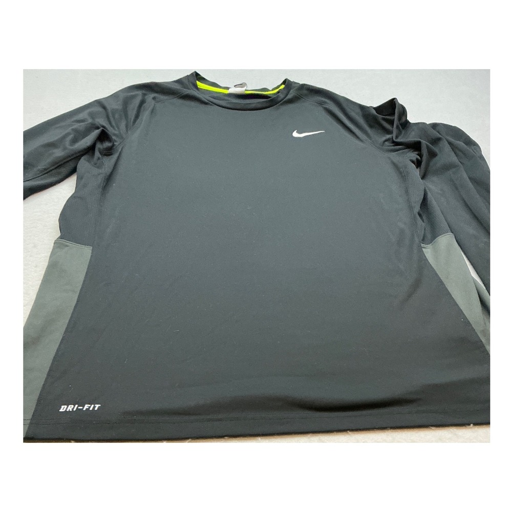 Nike Dri-FIT Long Sleeve Shirt Black Grey Performance Training XXL 677538-010